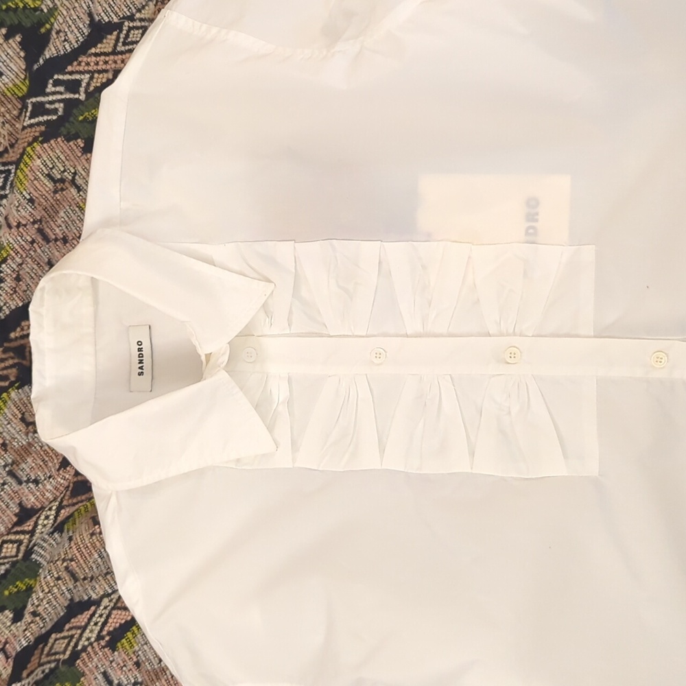 NWT Sandro Cropped Button Up Top With Bow Detail | White | Size Medium - Picture 5 of 6